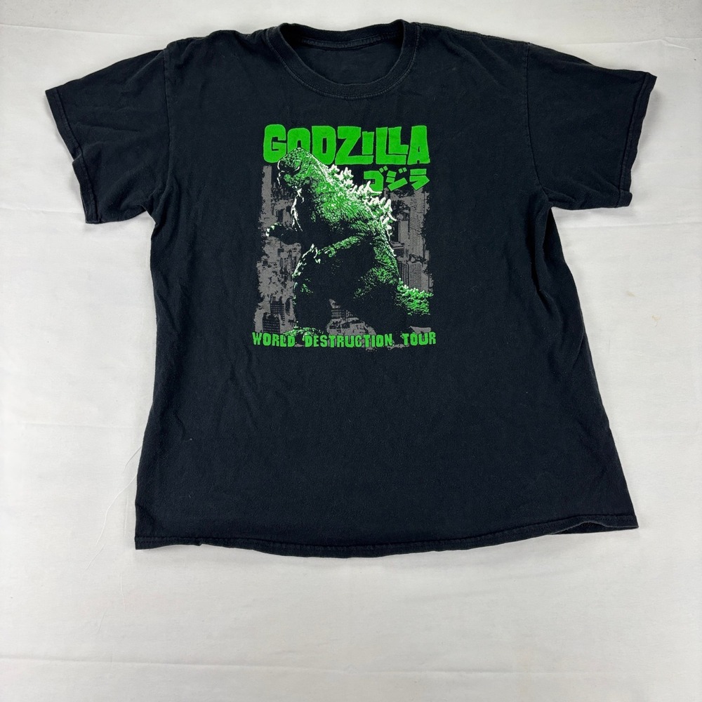 Godzilla World Destruction Tour Graphic T-Shirt Black Green Kaiju Mens M